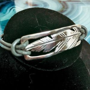“Just Pray” Sterling Silver Feather Bracelet